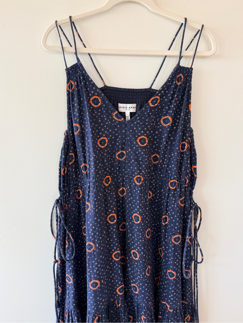 Apiece Apart Daphne Dress in Shibori Dot Midi Navy Blue Orange Womens Small - Picture 6 of 16